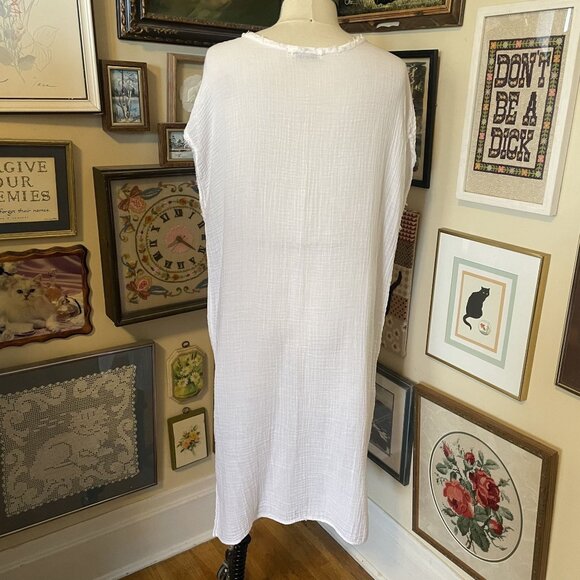 Michael Stars Womens White 100% Cotton V-Neck Sleeveless Summer Dress Size M - Picture 4 of 8